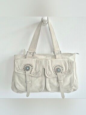 Innue Italy S-W Design Cream Leather Distressed look Large Shoulder Bag